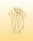 Baby Boy Disney&copy; Winnie the Pooh Embroidered Polo Bodysuit with Back Art - Yellow, image 1 of 5 slides