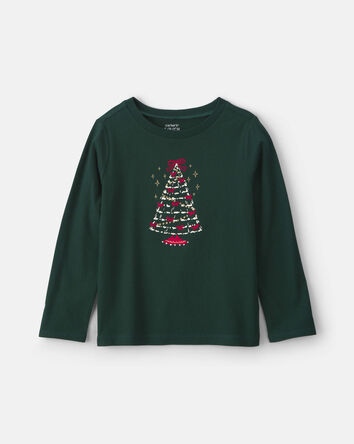 Filles - T-shirt manches longues &agrave; motif arbre de No&euml;l &ndash; Vert, 