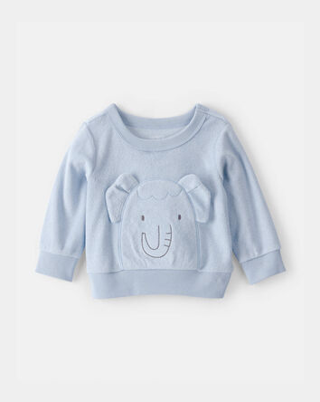 Baby Boy Elephant Terry Pullover Sweatshirt - Blue, 