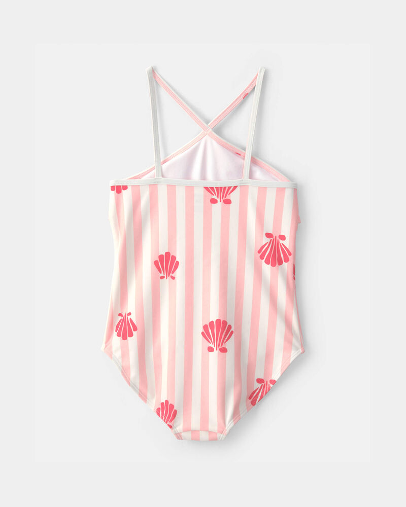 Filles - Maillot de bain 1 pi&egrave;ce &agrave; rayures et coquillages - Rose, image 2 sur 3 diapositives