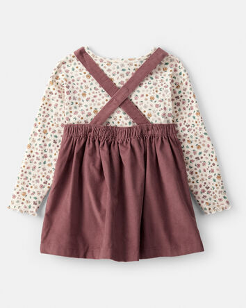 Tout-petit fille - Ensemble 2 pièces Robe-chassuble en velours côtelé à fleurs - Brun, 