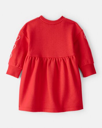 B&eacute;b&eacute; fille - Robe en molleton &agrave; manches longues &agrave; motif c&oelig;ur - Rouge, 