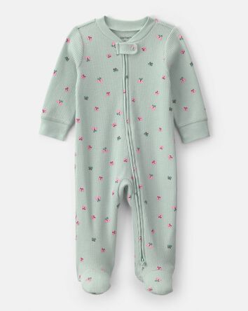 Baby Girl Butterfly Cotton 2-Way Zip Thermal Sleeper - Green, 