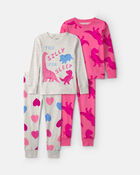 Baby Girl 4-Piece Dino Heart Cotton Snug Fit Pyjama Set - Pink, image 1 of 4 slides