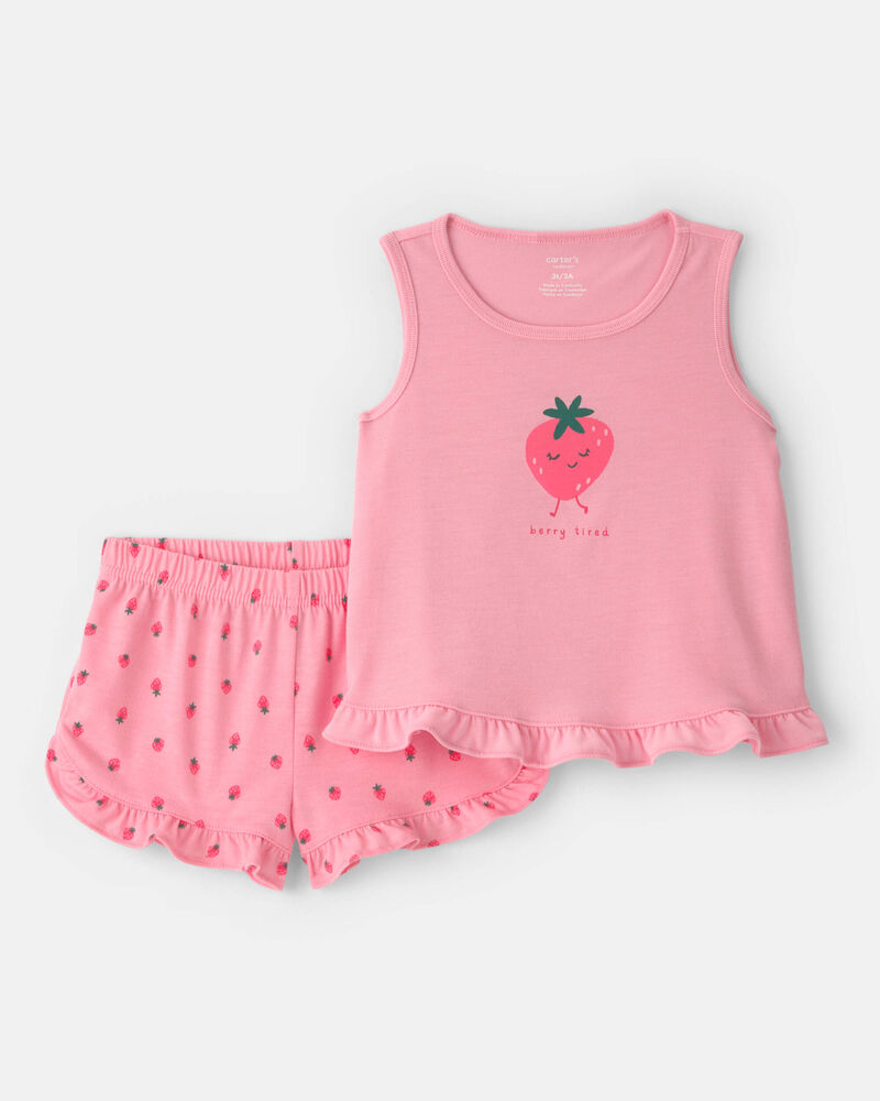 Toddler Girl 2-Piece Strawberry Polka Dots Sleeveless Pyjama Set - Pink, image 1 of 4 slides