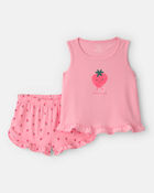 Toddler Girl 2-Piece Strawberry Polka Dots Sleeveless Pyjama Set - Pink, image 1 of 4 slides