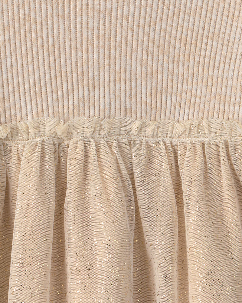 Toddler Girl Shimmer Long-Sleeve Sweater Tulle Dress - Cream, image 3 of 4 slides