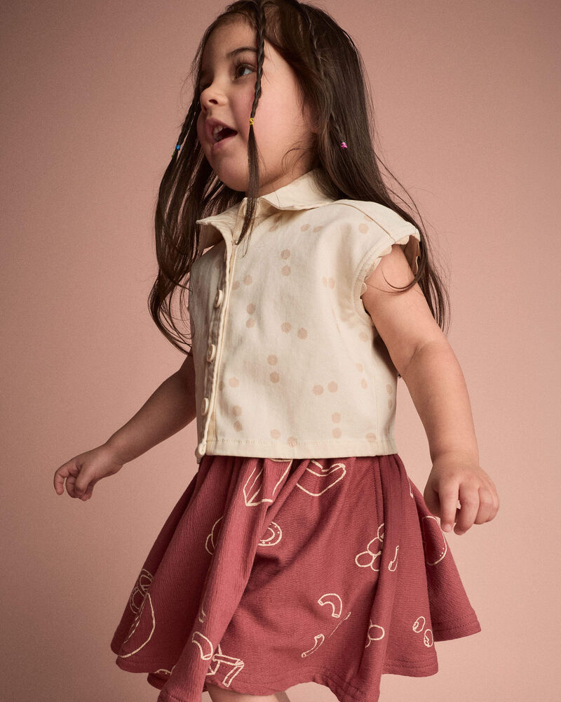 Toddler Girl Sleeveless Button-Down Top in Dot Print - Cream, image 4 of 5 slides