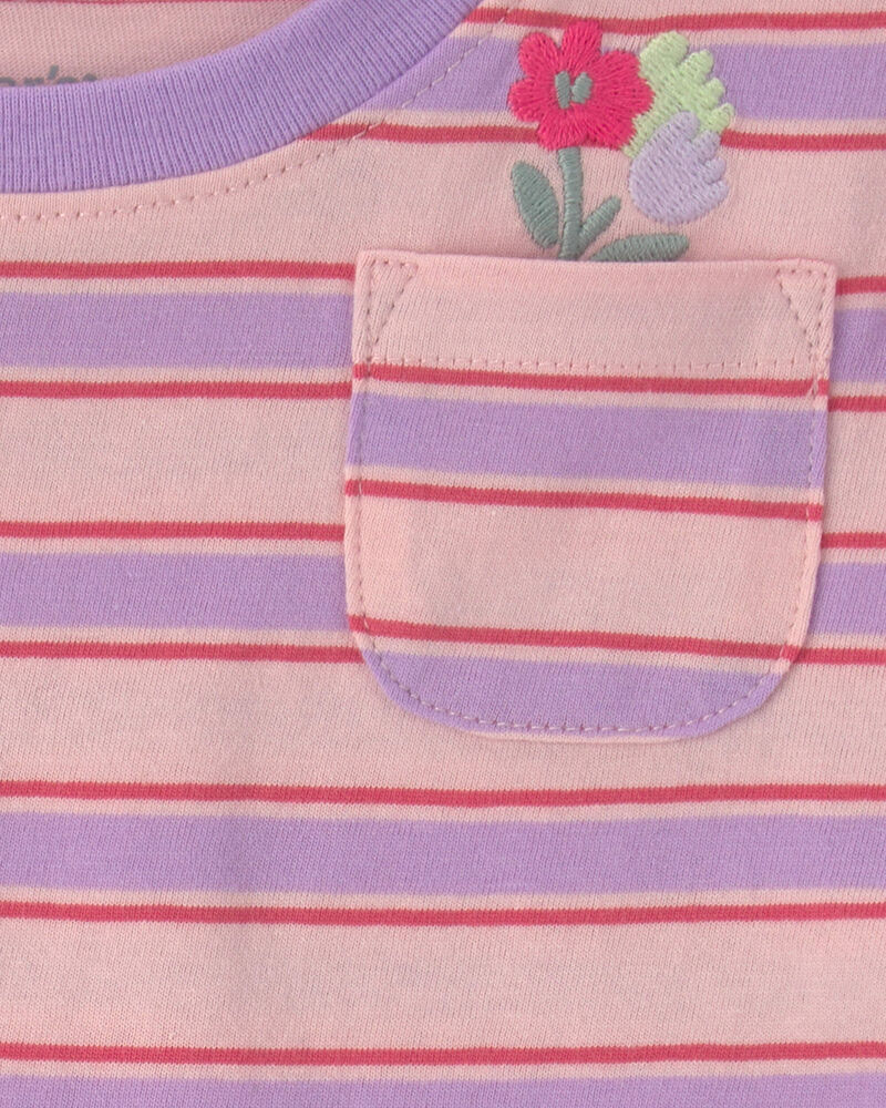 B&eacute;b&eacute; fille - Haut manches longues &agrave; rayures et fleur &ndash; Rose, image 2 sur 2 diapositives