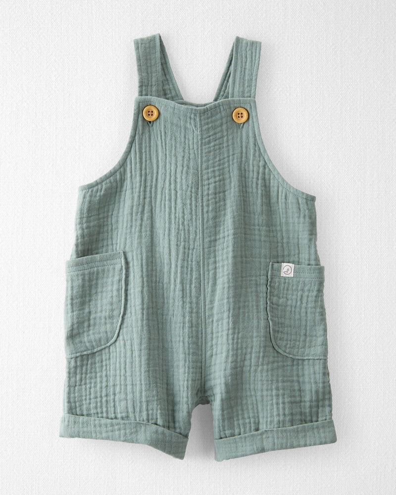 Baby Organic Cotton Gauze Shortalls in Green, image 1 of 5 slides