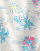 Toddler Girl Tropical Beach Sleeveless Loose Fit 2-Piece Pyjama Set - Ivory/Green, image 2 of 3 slides