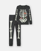 Kids 2-Piece Halloween Skeleton 100% Cotton Snug Fit Pyjama Set - Black, image 1 of 5 slides
