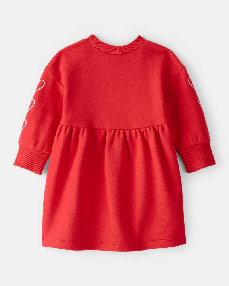 Baby Girl Heart Fleece Long-Sleeve Dress - Red, image 2 of 6 slides