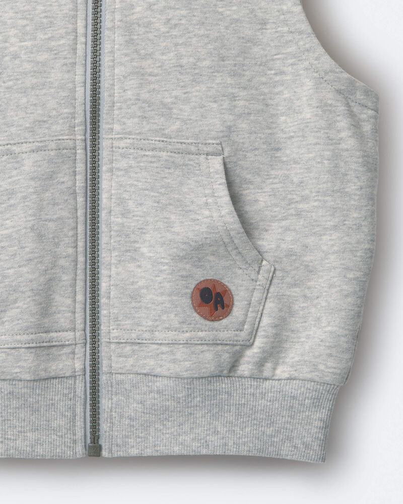 Toddler Boy French Terry Hooded Vest in Pocket - Heather Grey, image 5 of 5 slides