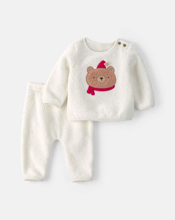 Baby 2-Piece Bear Fleece Long-Sleeve Top & Pant Set - Cream, 