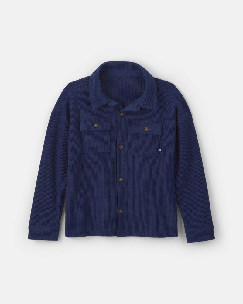 Boys Thermal Long-Sleeve Button-Down Shirt - Navy Blue, image 1 of 3 slides