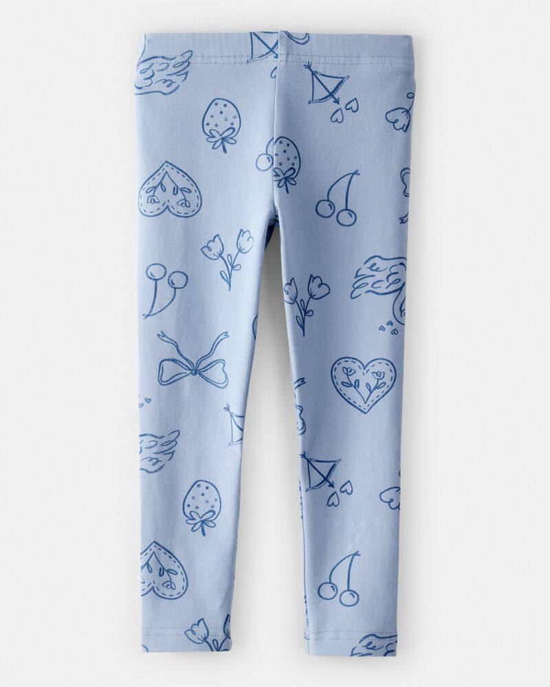 Toddler Girl Bow Icon Pull-On Stretch Leggings - Blue, image 2 of 4 slides