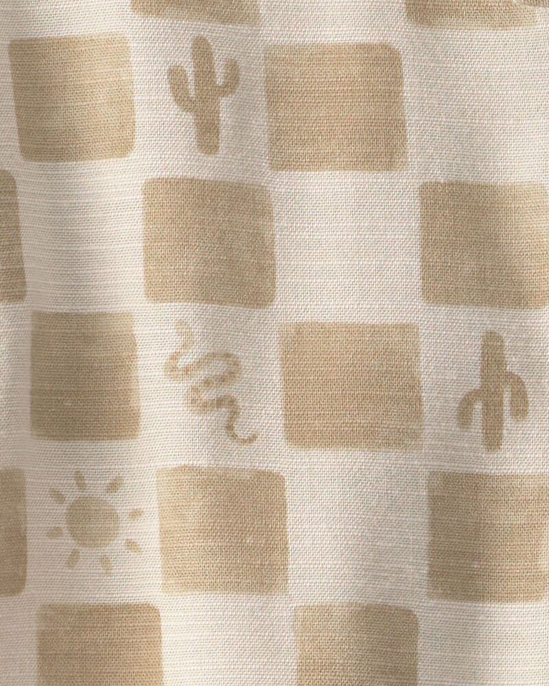 Tout-petit gar&ccedil;on - Chemise boutonn&eacute;e &agrave; manches courtes, motif cactus et carreaux - Beige, image 2 sur 2 diapositives