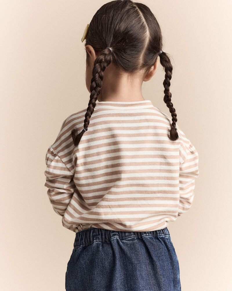 Toddler Girl Striped Long-Sleeve Relaxed Tee - Cream/Tan, image 3 of 7 slides