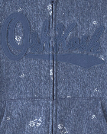 Filles - Chandail &agrave; capuchon avec fermeture &agrave; glissi&egrave;re &agrave; motif floral et logo OshKosh &ndash; Bleu, 