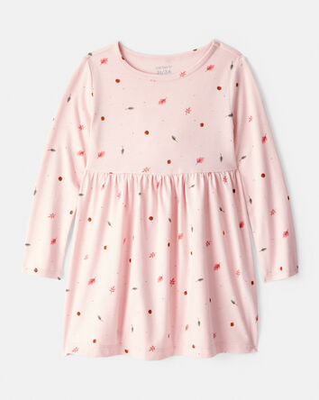 Tout-petit fille - Robe à manches longues à imprimé de feuille - Rose, 