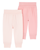 Baby Girl 2-Pack PurelySoft Pull-On Pants - Pink, image 2 of 7 slides
