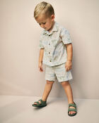 Toddler Boy 2-Piece Palm Tree Tropical Top & Short Set - Cream, image 2 of 4 slides