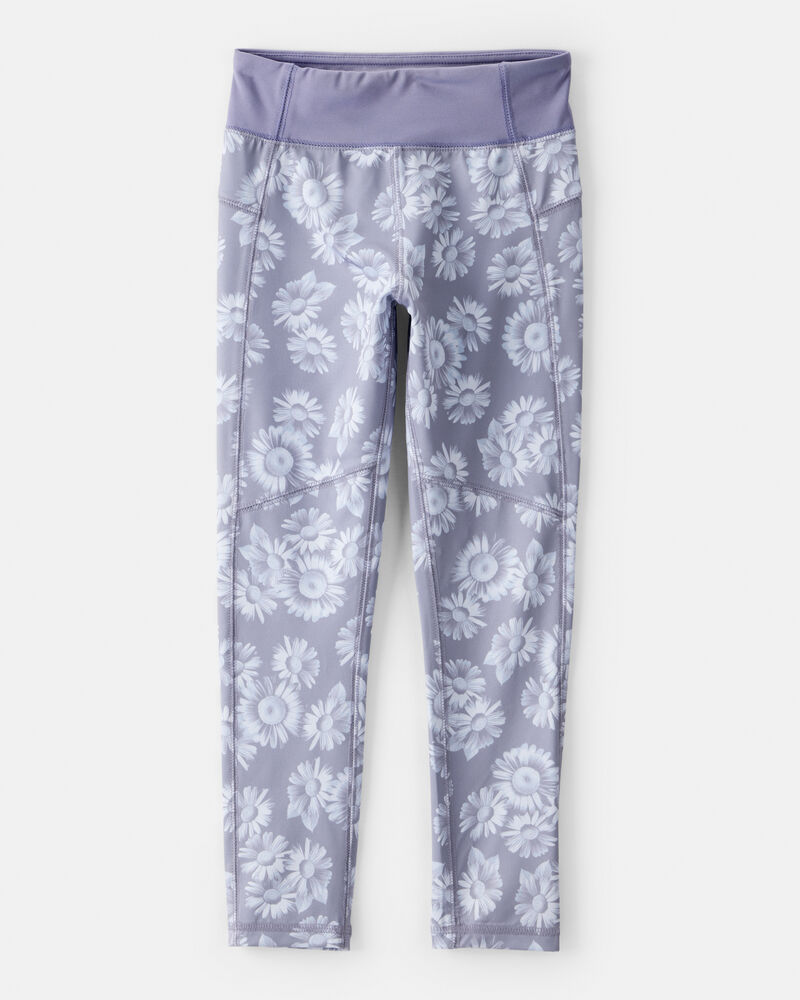 Girls Floral Active Leggings - Blue, image 1 of 4 slides