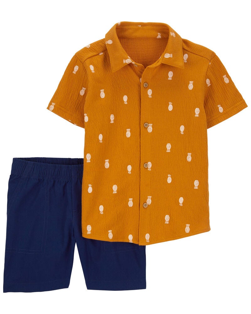 Toddler 2-Piece Pineapple-Print Shirt & Canvas Shorts Set, image 1 of 3 slides