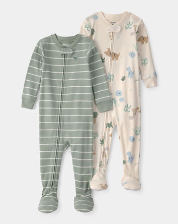 Toddler 2-Pack Dinosaur Snug Fit 1-Piece Pyjama Set - Green/Cream, 