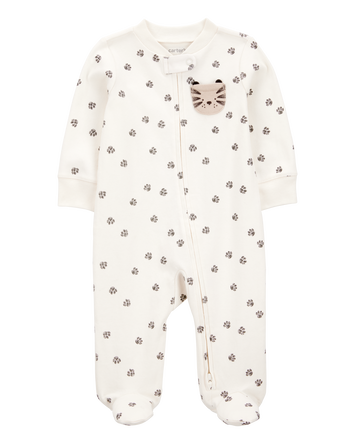 Baby Tiger Print 2-Way Zip Cotton Sleeper, 