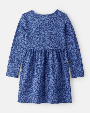 Filles - Robe à manches longues en coton fleuri - Bleu, 