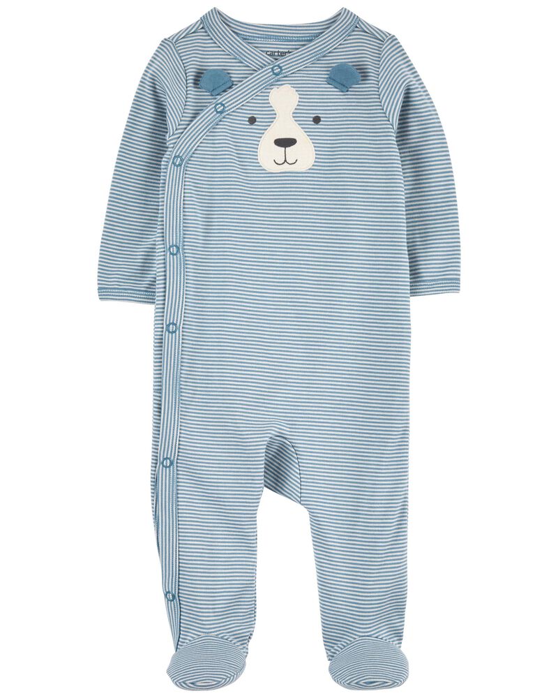 Baby Striped Dog Side-Snap Cotton Sleeper Pyjamas, image 1 of 3 slides