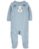 Baby Striped Dog Side-Snap Cotton Sleeper Pyjamas, image 1 of 3 slides