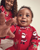 Baby 1-Piece Brown Santa Christmas 2-Way Zip 100% Cotton Snug Fit Footed Pyjama - Red, image 3 of 7 slides