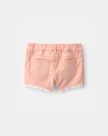 Baby Girl Eyelet Trim Twill Shorts - Peach, 