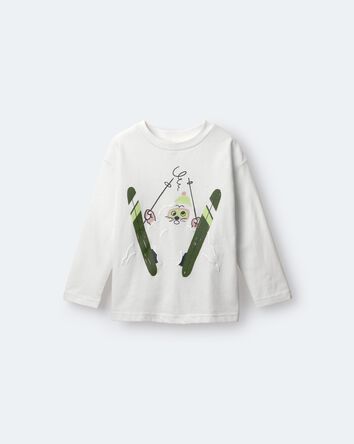 Toddler Skiing Squish Long-Sleeve Relaxed Graphic Tee - Cream, 