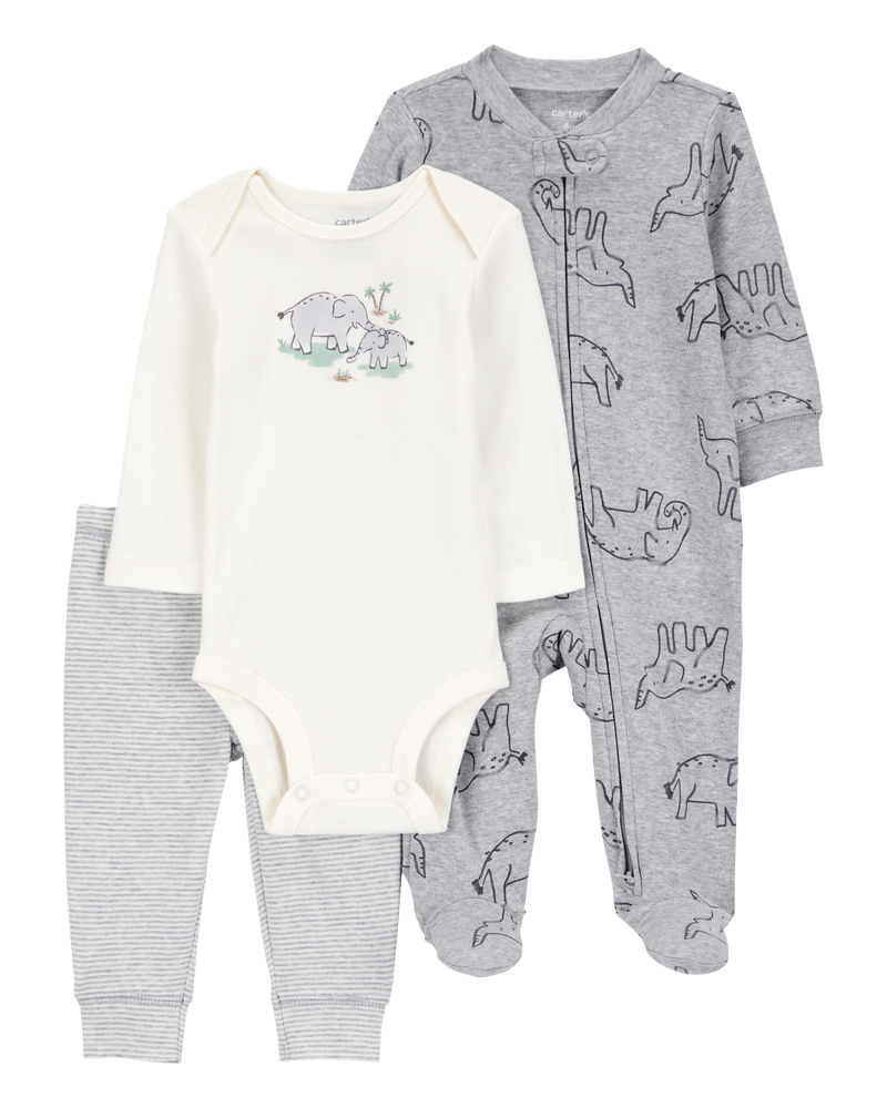 Bébé garçon - Ensemble 3 pièces à motifs d’éléphants, image 1 sur 5 diapositives