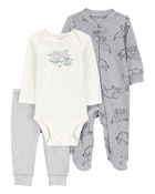 Bébé garçon - Ensemble 3 pièces à motifs d’éléphants, image 1 sur 5 diapositives