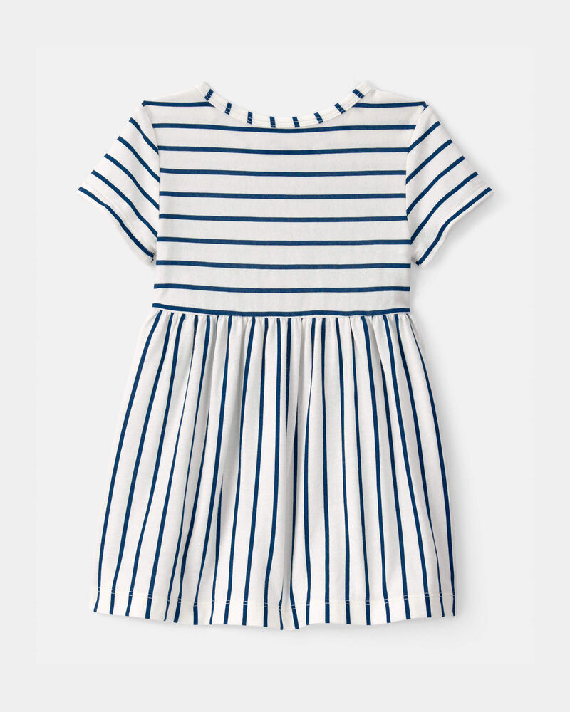 Baby Girl Striped Short-Sleeve Dress - Blue/Ivory, image 2 of 4 slides