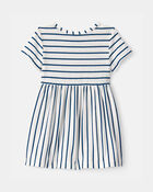 Baby Girl Striped Short-Sleeve Dress - Blue/Ivory, image 2 of 4 slides