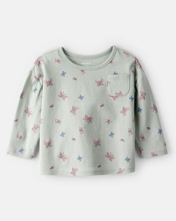 Baby Girl Butterfly Print Long Sleeve Tee - Green, 