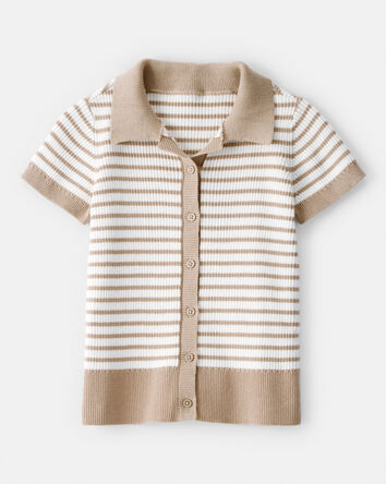 Girls Striped Button-Down Short-Sleeve Tee, 