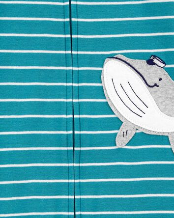 1-Piece Striped Whale 100% Snug Fit Cotton Romper Pyjamas, 