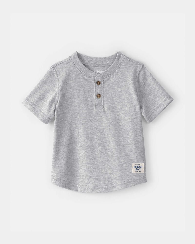 Baby Boy Short-Sleeve Henley T-Shirt - Heathered Grey, image 1 of 3 slides