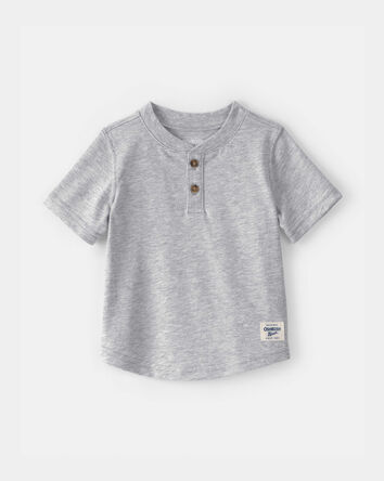 B&eacute;b&eacute; gar&ccedil;on - T-shirt &agrave; col henley &agrave; manches courtes - Gris chin&eacute;, 