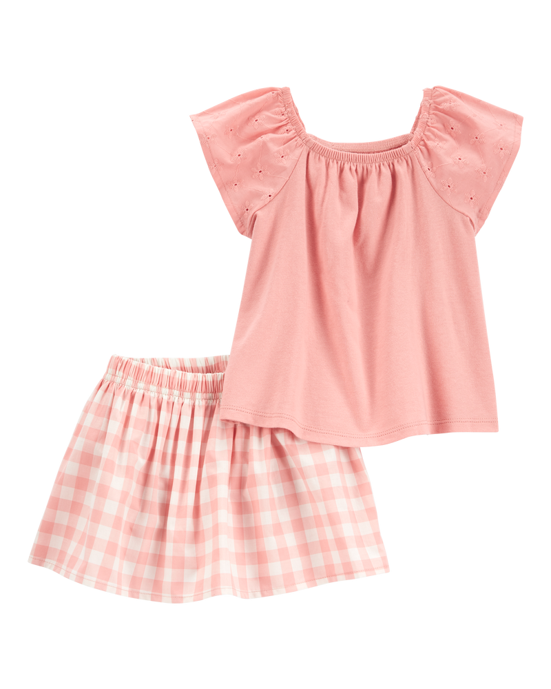Bébé Ensemble 2 pièces jupe-short en guingan - Rose, image 1 sur 4 diapositives