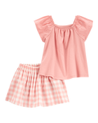 Bébé Ensemble 2 pièces jupe-short en guingan - Rose, image 1 sur 4 diapositives