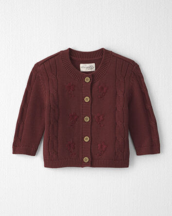 Baby Girl Organic Cotton Sweater Knit Embroidered Cardigan, 