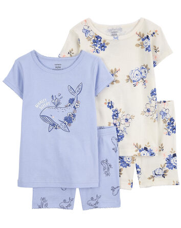 4-Piece Floral & Whale-Print Pyjamas Sets, 
